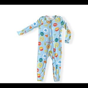 Angel Dear Light Blue Kids One-Piece Pajamas with Multi-Color Prints like New
